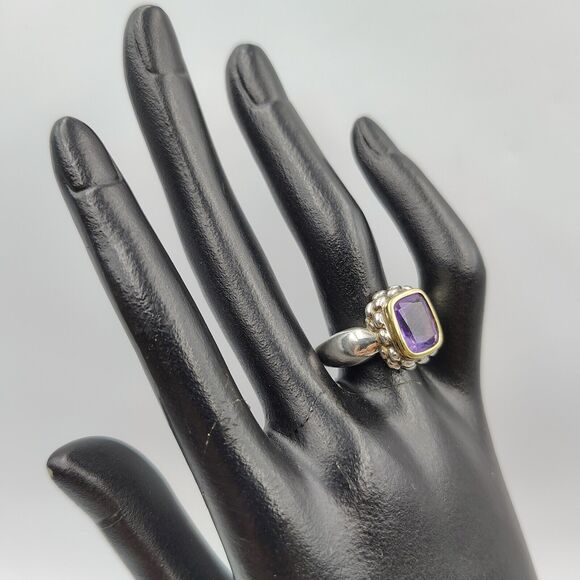 Lorenzo Sterling Silver 925 18K Gold Accent Amethyst Cocktail Ring Sz 7 - Picture 9 of 16